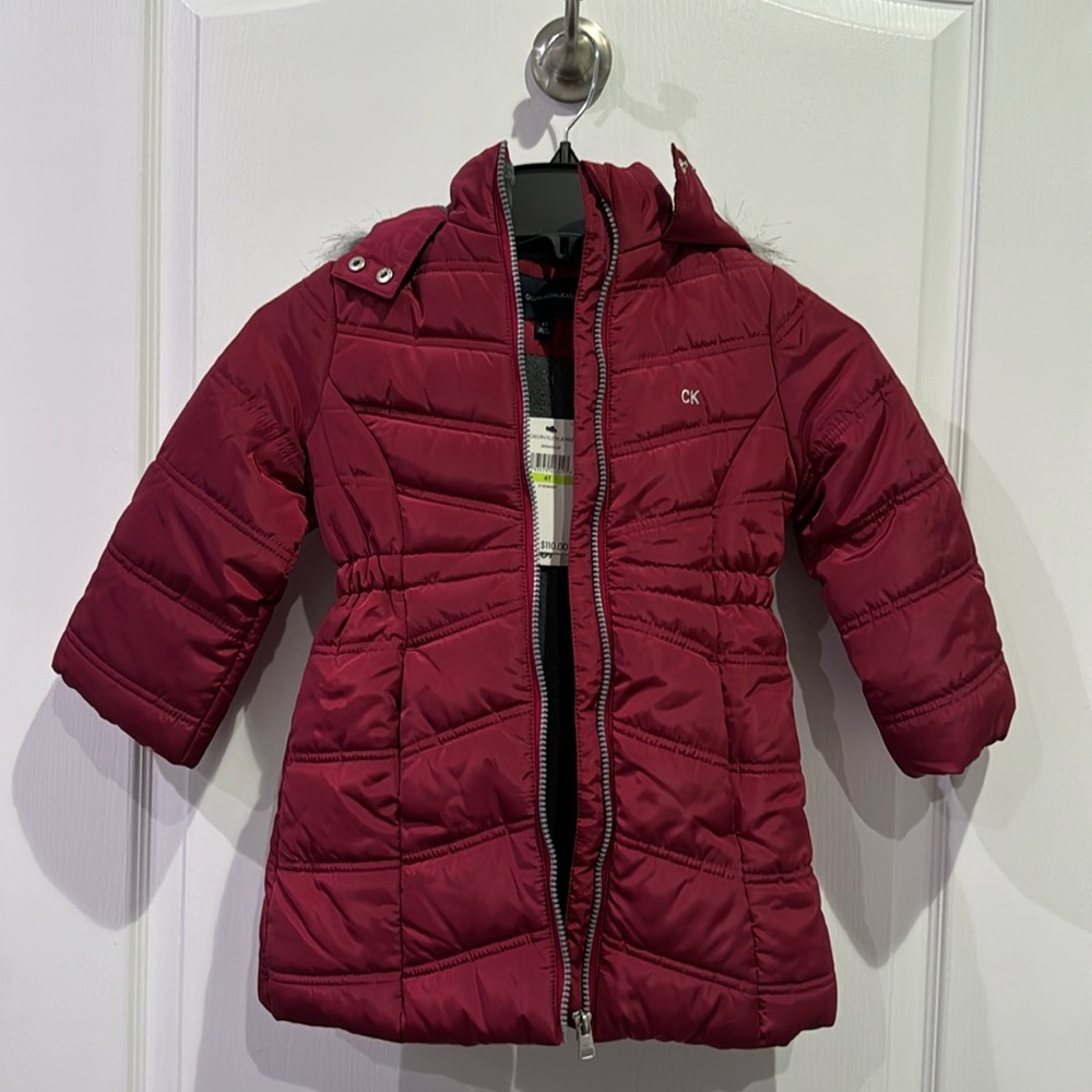 4T Calvin Klein Kid Maroon Red Jacket with Hood